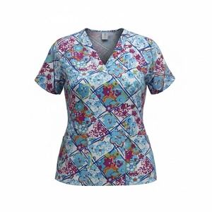 Expo Women's Scrub Top Size Small Floral Print Vibrant Colors Spring Summer New